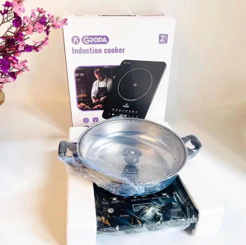 [ BẾP DÙNG NỒI CÓ ĐÁY TỪ ] BẾP TỪ ĐƠN GROPA BẾP TỪ ĐƠN CẢM ỨNG TẶNG KÈM NỒI LẨU , Mặt Kính Chịu Lực- Bảo Hành 12 Tháng 0