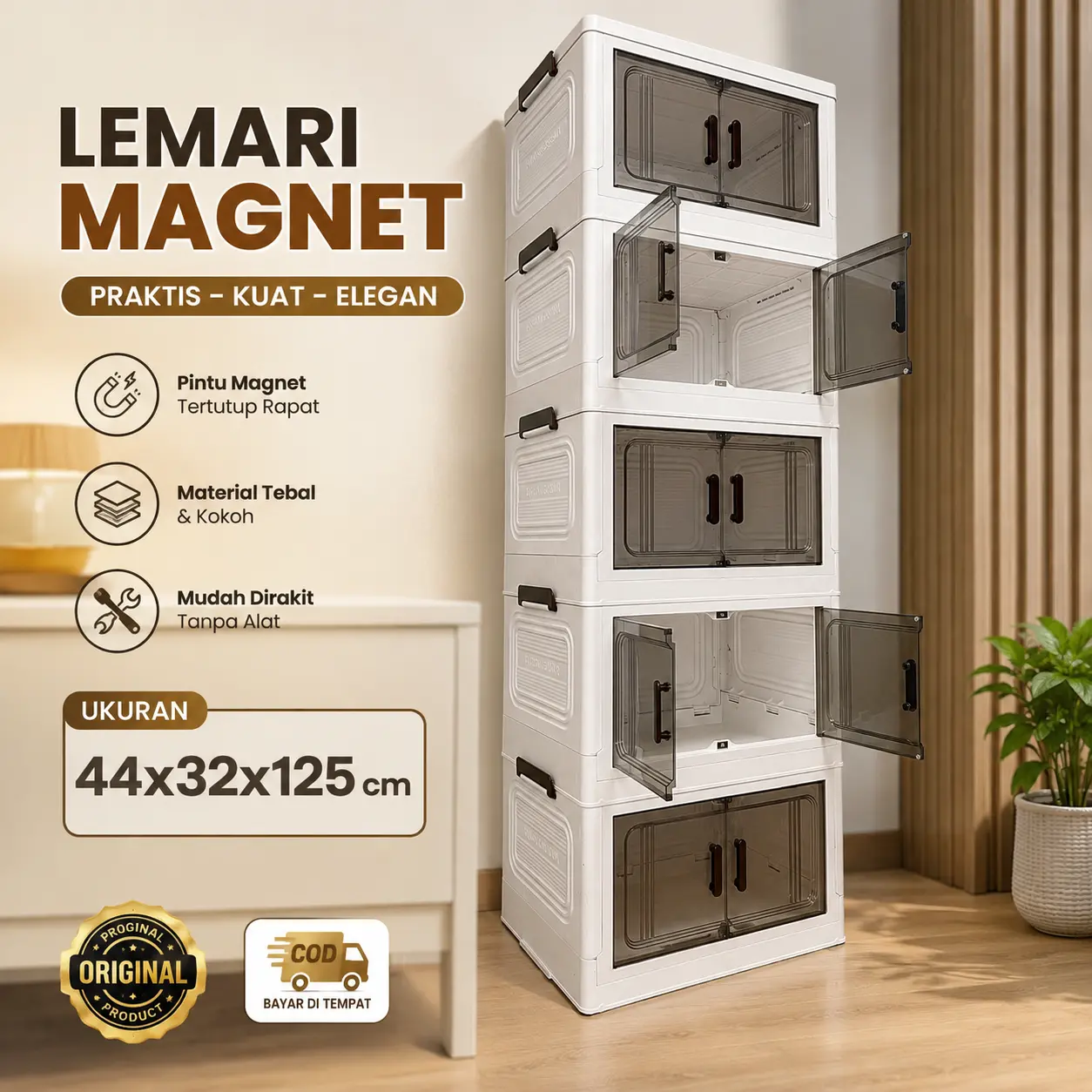 Lemari Plastik Lipat 3 4 5 Susun Hangyan Ada Roda Pintu Magnet Hemat Tempat