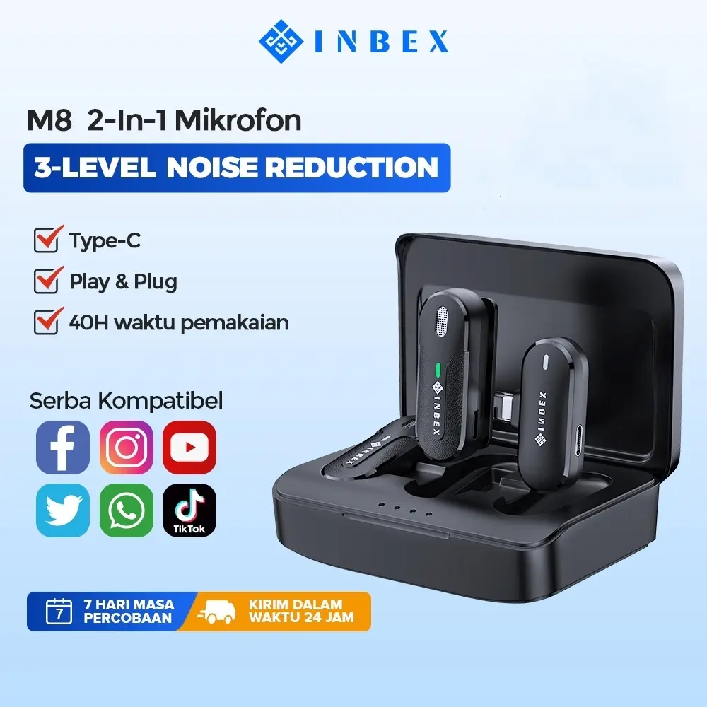 Siap! INBEX M8 Mikrofon Nirkabel Creator dengan Mikrofon Nirkabel Clip-on 1in1/2in1