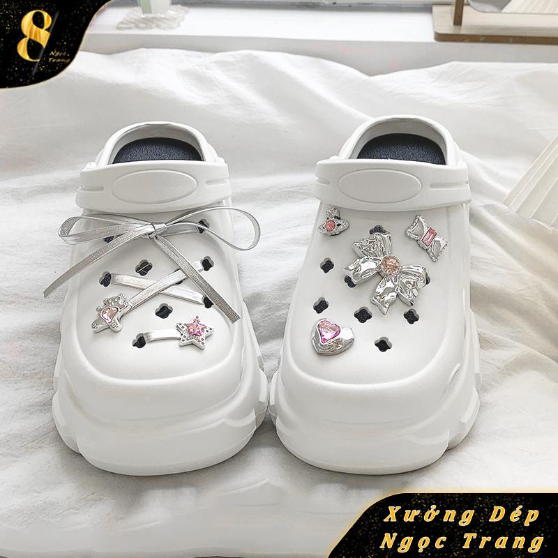 Dép nữ sục nữ xinh cute tặng kèm bộ sticker đính đá ,sục nữ đế cao 7cm cao su EVA siêu nhẹ kèm charm dễ thương
