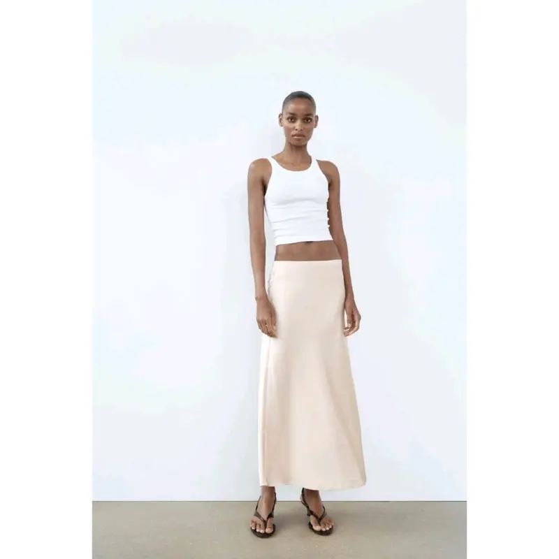 Rok Wanita zrrr Satin Effect Midi Skit 1