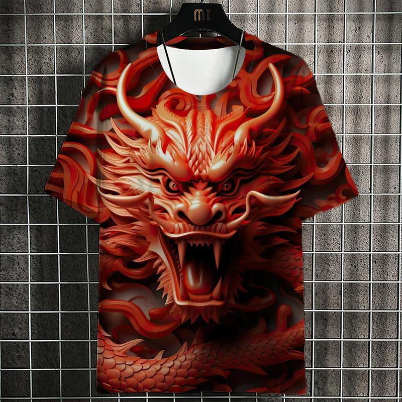 Áo Phông Năm Rồng, Dành Cho Nam Giới, In Hình Rồng 3D, Quần Áo Nam, Thiết Kế Đường Phố, ngắn Tay, Dáng Rộng Vừa Vặn, Áo Ngoại Cỡ Áo Thun, Hàng Có Sẵn Sẵn 3