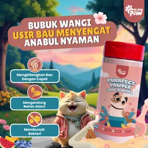 Golden Paw - Purrfect Pawder 140gr Penghilang Bau Kotoran Hewan, Litter Box Kucing, Odor Remover Penghilang Bau Pesing Pup Pipis Kucing / Pewangi Pasir