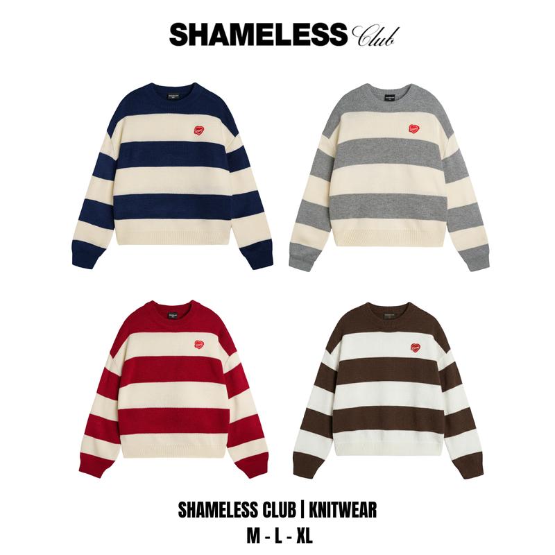 Shameless Club | Áo Len Hàn Quốc Kẻ Sọc Thêu Logo Dệt Len Cao Cấp Uniex AL.001