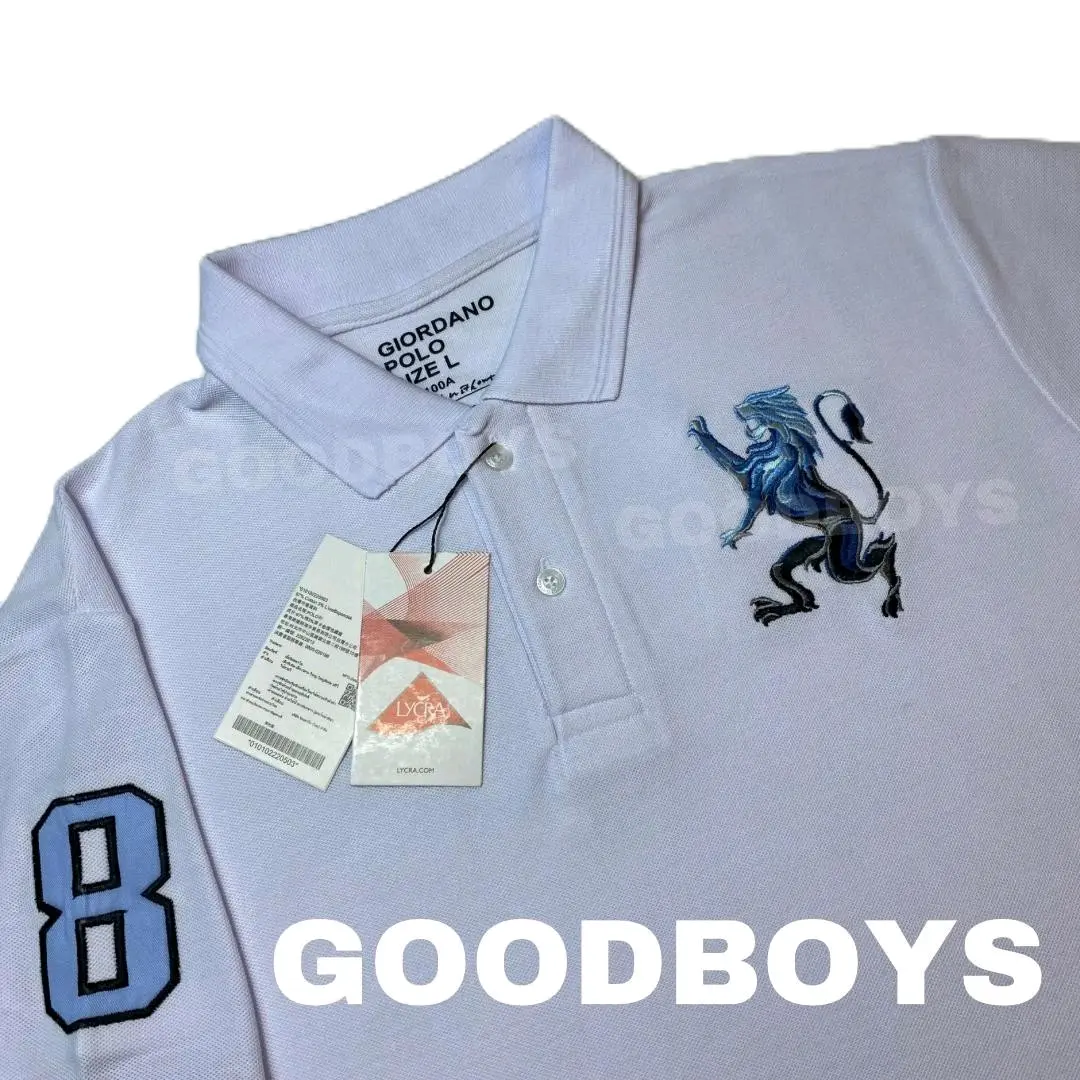 Kaos Polo Shirt Pria Kaos Kerah GIORDANO 3D LION Premium Putih