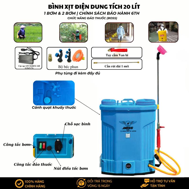 Bình xịt điện BOSS 20 Lít ĐẢO THUỐC 1 Bơm & 2 Bơm Phun Thuốc Sâu Khử Khuẩn | Bình phun thuốc Công nghệ Nhật Bản