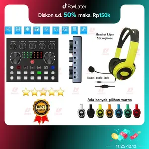 paket pemula sound card v8s MIKO dan hedset bando LIGER microphone Alat Audio Kartu colok ke Laptop atau bluetooth bis cod bayar di tempat Soundcard