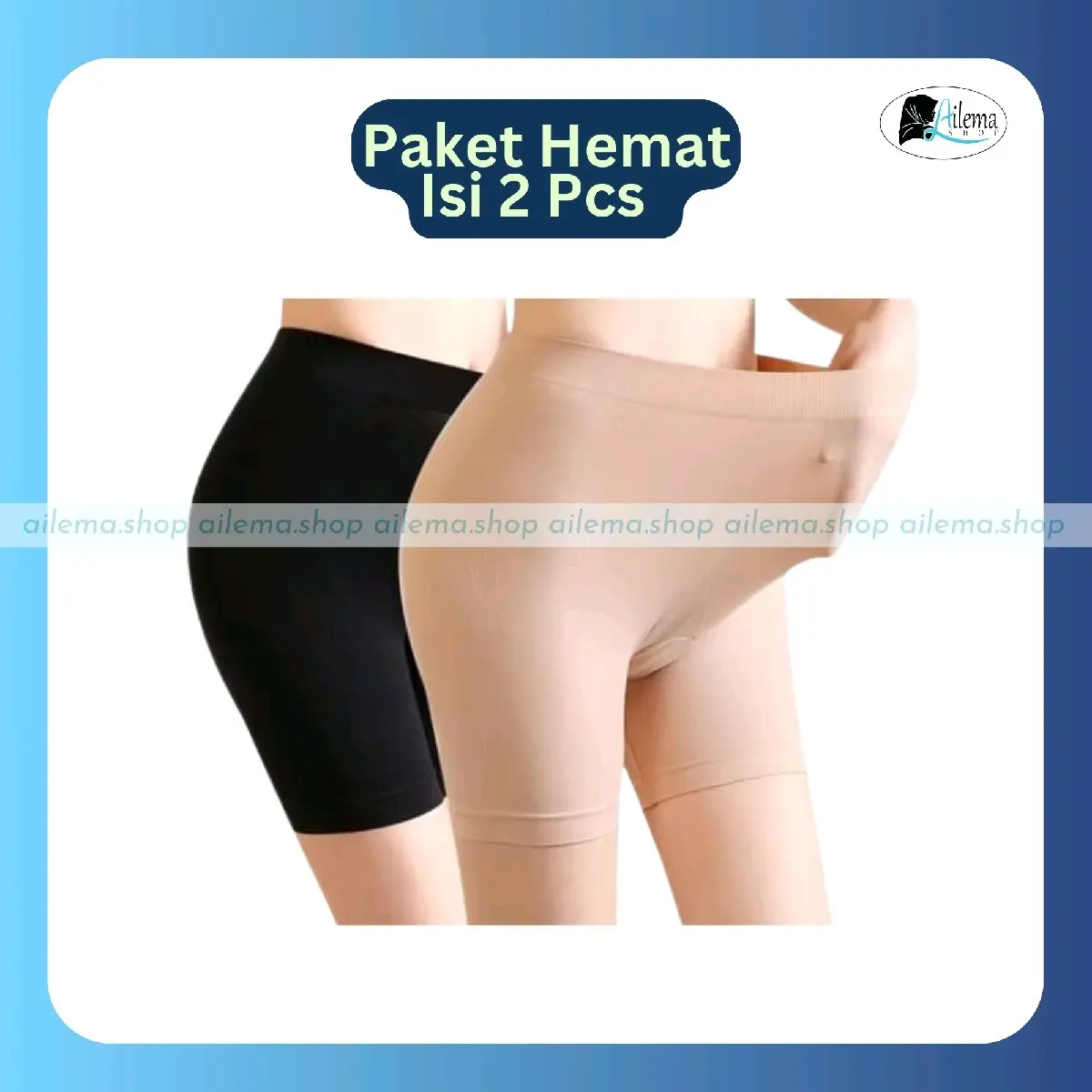 Paket Hemat 2 Pcs Legging Pendek Wanita / Legging Spandek Polos / Celana Dalaman Nyaman Tebal Melar Panjang Standar Hitam Stretch