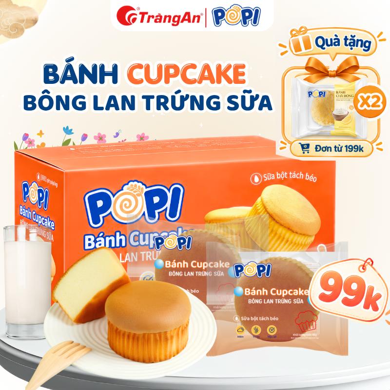 [ Mua 2 tặng 2 Quà] Thùng 10 Bánh Cupcake Bông Lan Trứng Sữa POPI Tràng An Cao Cấp 48g Mềm Thơm Dinh Dưỡng Tiện Lợi