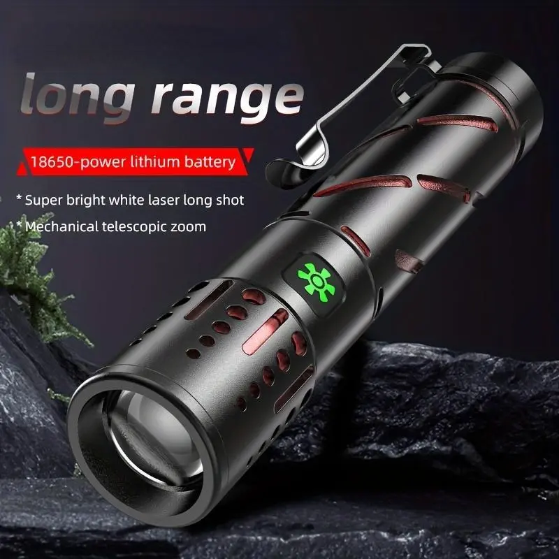 Outdoor Zoomable Flashlight White Laser Tactical Torch Outdoor Rechargeable Camping Hiking Night Hunting Torch Emergency Lamp Waterproof