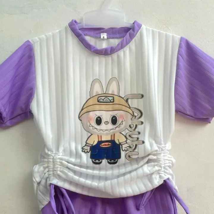 Baju Anak Labubu One Set Labubu Bahan Knit Hornet DTF Labubu untuk Anak Usia 2 sampai 11 tahun - OneSet Inez setelan 4