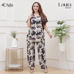 One set Setelan Tidur rayon wanita Motif kekinian terbaru adem nyaman lembut  Harian Celana Panjang Wanita daily wear busui Santai laura Lengan Pendek