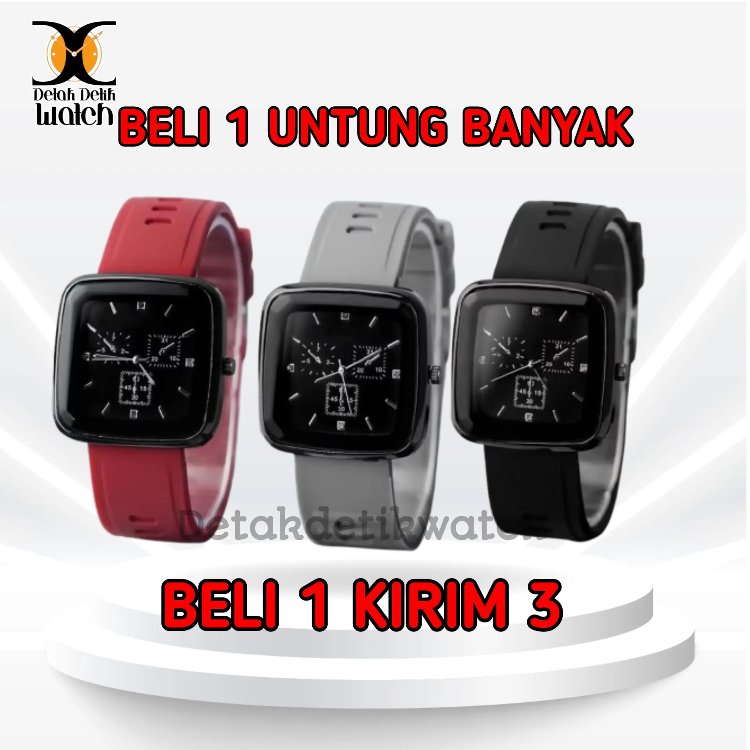 Bisa COD Beli 1 dapat 3 Jam Tangan Wanita Persegi Rubber Fashion