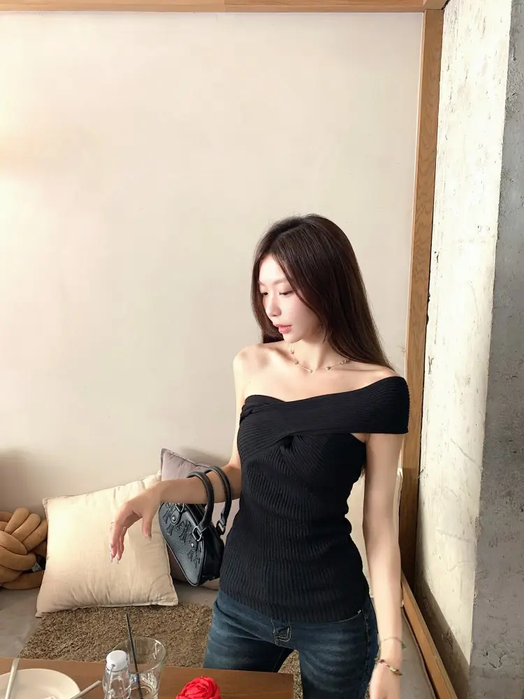 Áo Trễ Vai Dệt Kim Vai Dopamine, MosesQueen, ngắn Tay, Bó Sát Và Gợi Cảm, Áo Trễ Vai, Thích Hợp Cho Mùa Hè, # 59821 | BigBuy360 - bigbuy360.vn