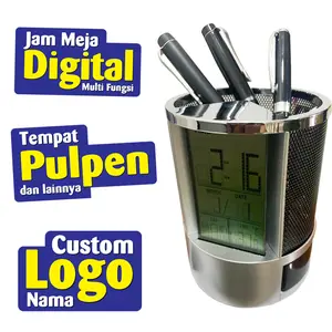 Jam Meja Digital Tempat pensil pena Pen holder Desk set