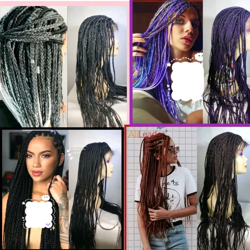 Wig Wanita Rambut Kepang Panjang Model Wanita Amerika Afrika Wig Wanita Lace Front Kepang Panjang 70 Cm 0