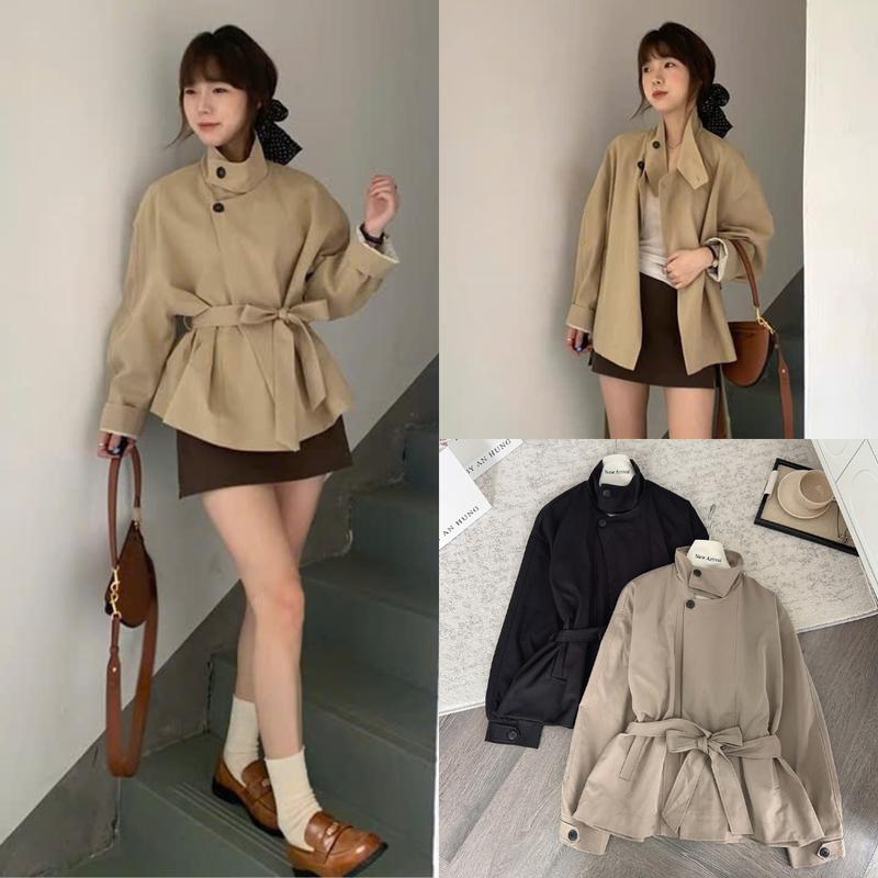  Áo Mangto Khoác Dáng Ngắn Kaki Cổ Đứng Kèm Đai Thắt Eo Phong Cách Áo Jacket Nữ Thời Trang Hàn Quốc Thu Đông - A.khoacmangto4454 