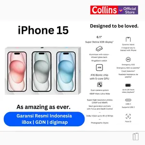 [COLLINS] APPLE iPhone 15 128GB 256GB 512GB A16 Bionic CPU 6C / GPU 5C Resmi IBOX GDN DIGIMAP