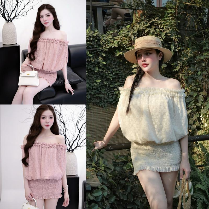 váy hoa trễ vai viền bèo bo chun V225 shop 1