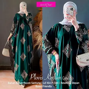 Gamis Kaftan Plovis Jumbo Ld 170/Baju Wanitia Lowo Batik Pekalongan Busui Rayon Premium Kekinian