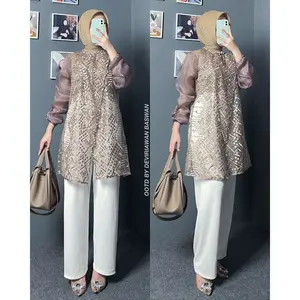 Marcella Outer Tunik Brokat Silang Full Payet Bordir Baju Lebaran Kondangan Kekinian Wisuda Bridesmaids