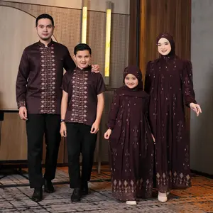 Selaras Sarimbit Lebaran Keluarga - Baju Couple Seragam Keluarga Pasangan Kemeja dan Dress Muslim Motif Mewah Elegant