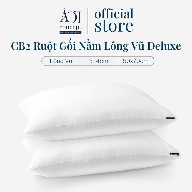 Combo 2 Ruột Gối Nằm Gòn Lông Vũ Gòn Bông Hạt Deluxe Pillow AOICONCEPT Size 50x70 khách sạn hỗ trợ cổ vai gáy