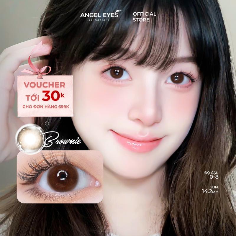  Kính áp tròng 1 ngày màu nâu có độ cận BROWNIE | Angel Eyes Contact Lens | Chất liệu Silicone Hydrogel | Độ cận từ -0.00 đến -8.00  Có hỗ trợ cận lệch  