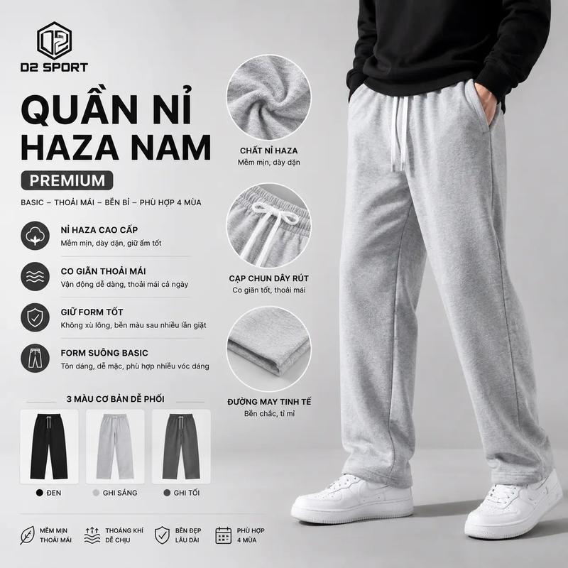 [DEAL MỞ BÁN]  Quần Dài Nỉ 2 Da Nam Nữ Form Baggy – Chất Liệu Nỉ Haza Dày Dặn, Mềm Mại – Cạp Chun Co Giãn, Phong Cách Basic Trẻ Trung