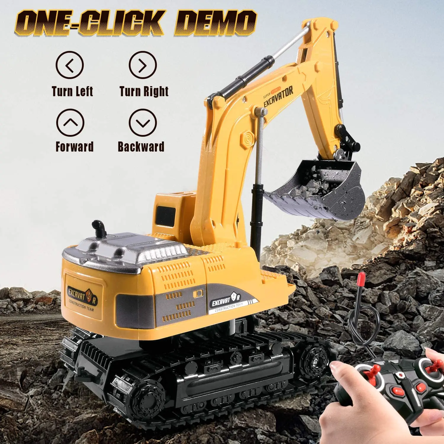 Rechargeable Alloy 6CH 1:24 Remote Control Excavator Toy 2.4Ghz Remote Control Car Engineering Truck RC Car Toys Remote control With LED lights