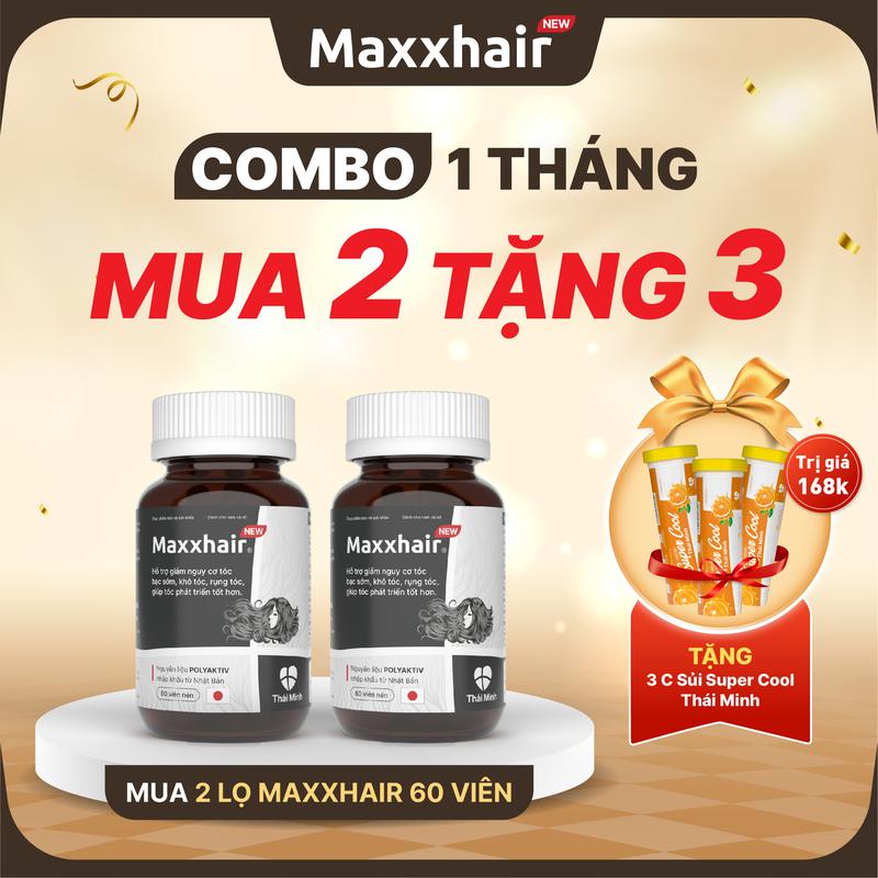 [COMBO 1 THÁNG VIÊN UỐNG] Mua 2  lọ viên uống MAXXHAIR - Sản phẩm dành cho người bị rụng tóc nhiều và hỗ trợ giúp tóc chắc khoẻ - Lọ 60 viên