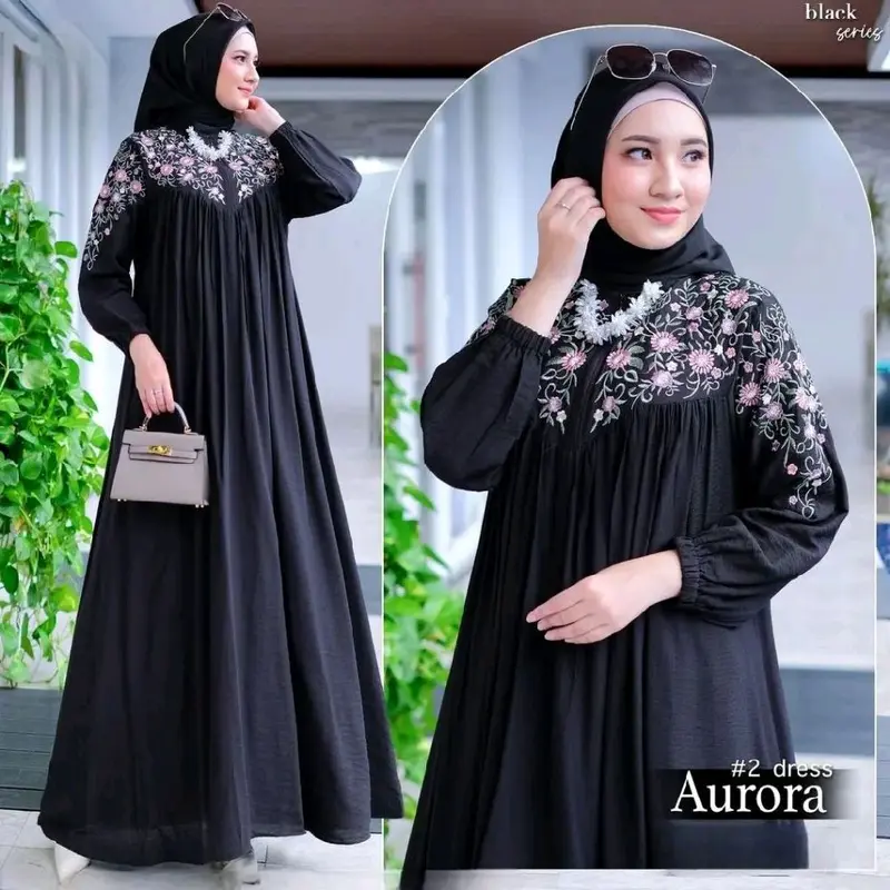 SET OUTER BRUKAT 3 IN 1 ROK PLISKET MOTIF BUNGA / OUTFIT WANITA REMAJA MASA KINI Hitam 2