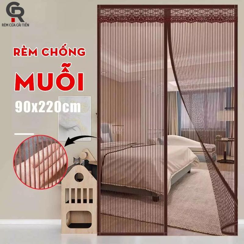 90x220cm Lưới Chống Muỗi Tự Động Khóa Velcro Chắc Chắn Tặng Kèm Dinh Ghim Móc Treo Rèm Cửa Nam Châm Từ Tính Dán Khung Cửa Chính Không Khoan Tường