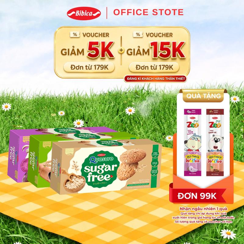 TOP Combo Mix 3 Vị Bánh Ăn Kiêng Không Đường Quasure Sugar Free Bibica 128gr