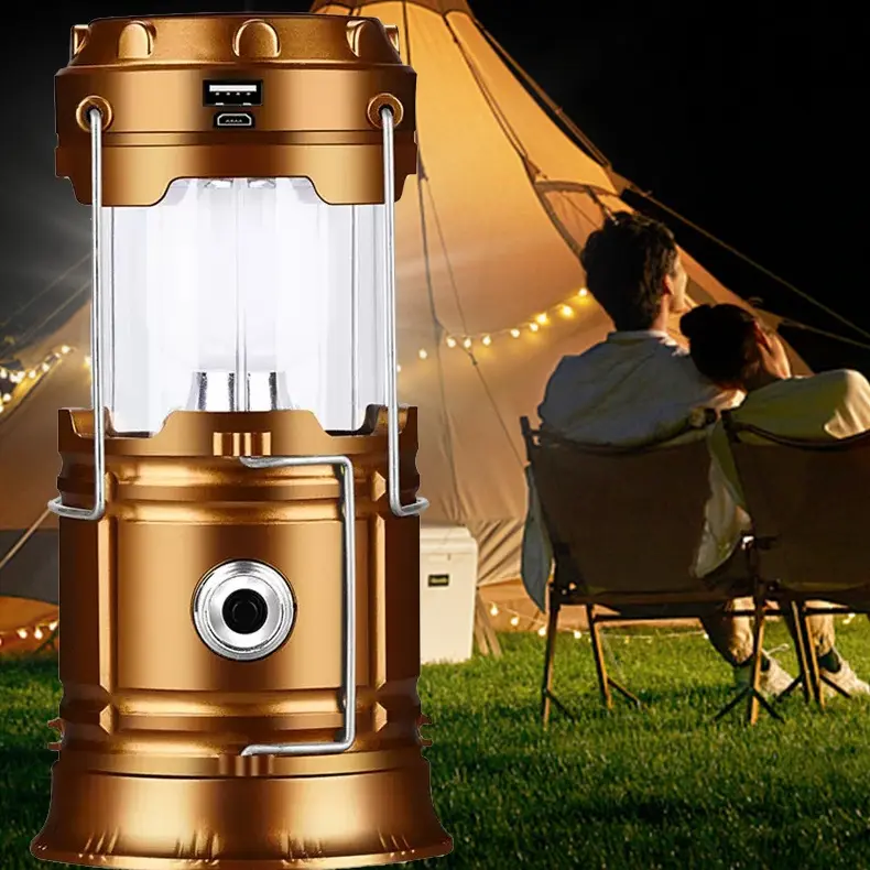 Collapsible Portable LED Camping Lantern Lightweight Waterproof Solar USB Rechargeable LED Flashlight for Indoor Outdoor Home Emergency Light Power Outages Hiking Hurricane 2pcs