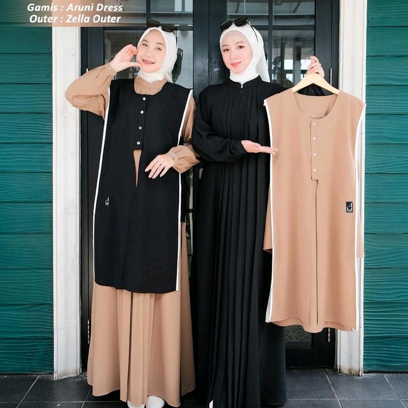 ARUNI DRESS ZELLA OUTER BY ANNASHIHAH/ TWO IN ONE/ GAMIS MUSLIM+OUTER BAHAN SABRINA BEST PREMIUM 1