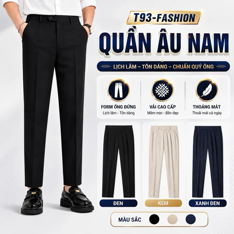Quần Âu Nam Công Sở Ống Đứng, Quần Tây Nam Co Giãn 2 Chiều, Chống Nhăn, Form Đẹp, Nhiều Màu