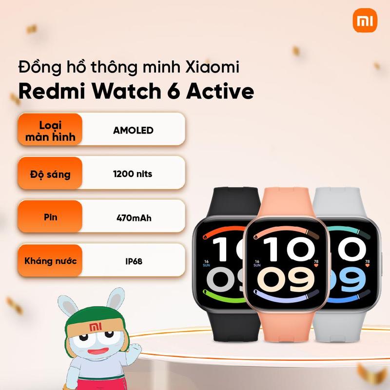 Đồng hồ thông minh Xiaomi Redmi Watch 6 Active | Màn hình AMOLED 1.85" | Hỗ trợ…