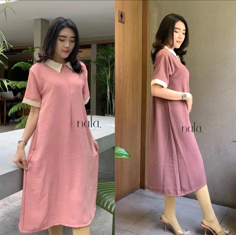 Paket irit 2pcs Andira Long Daster Wanita Kerah Kekinian Crinkle Busui Panjang Oversize 2
