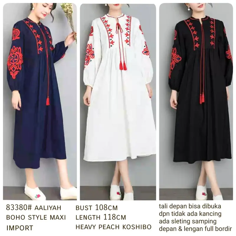 [Basica Moda] 83380 Gaun Dress Maxi Wanita Boho Aaliyah Heavy Peach Koshibo 8