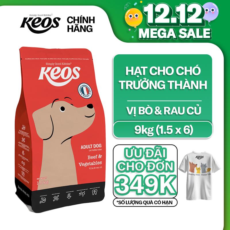  Thức ăn hạt cho chó trưởng thành Keos vị Bò & Rau Củ – dễ tiêu hóa hỗ trợ xương khớp  9kg  