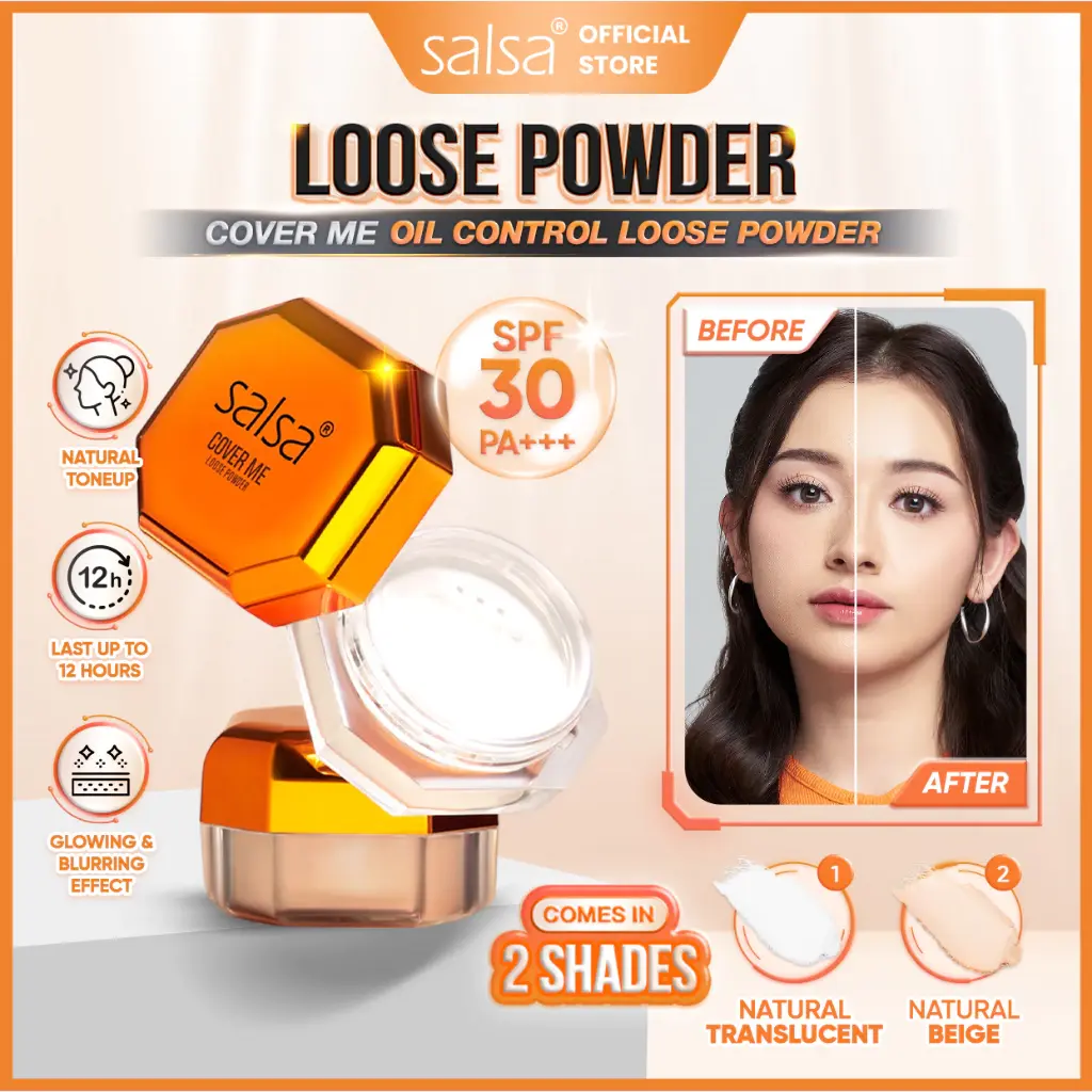 SALSA Cover Me Loose Powder - Bedak Tabur Oil Sebum Control Tahan Lama 12 Jam Setting Face Powder Natural Translucent