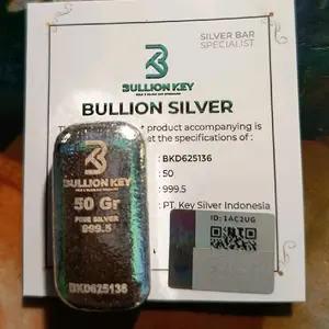 PERAK BATANGAN BULLION KEY SILVER BERAT 50 GRAM BERSERTIFIKAT