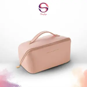 Tas Kosmetik Make Up Lipat Polos/Tas Portable/Tas Travel Pouch Skincare Organizer Waterproof BK6012 Kulit Simple Hitam