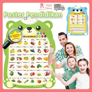 igoods.rose Pendidikan multibahasa Poster Edukasi  / Poster Dinding Gantung Bunyi Belajar Anak/Poster pendidikan bahasa Indonesia