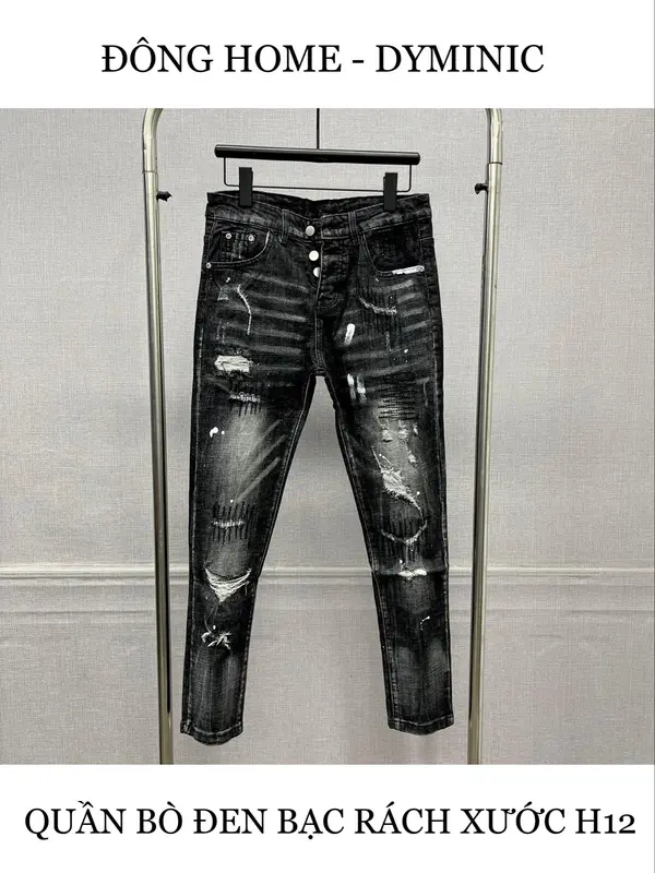Quần bò H12 - H52 đen bạc xước 4 cúc có bigsize từ 28 đến 38 dhsvn5 0