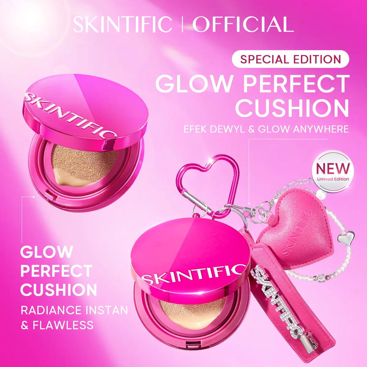【New Special Edition】SKINTIFIC Cover Glow Perfect Cushion 11ml | Poreless Full Coverage Foundation BB CC Cushion | Oil Control, Waterproof, Sweatproof, Flawless Makeup Bedak Padat untuk Kulit Berminyak & Kering Wajah