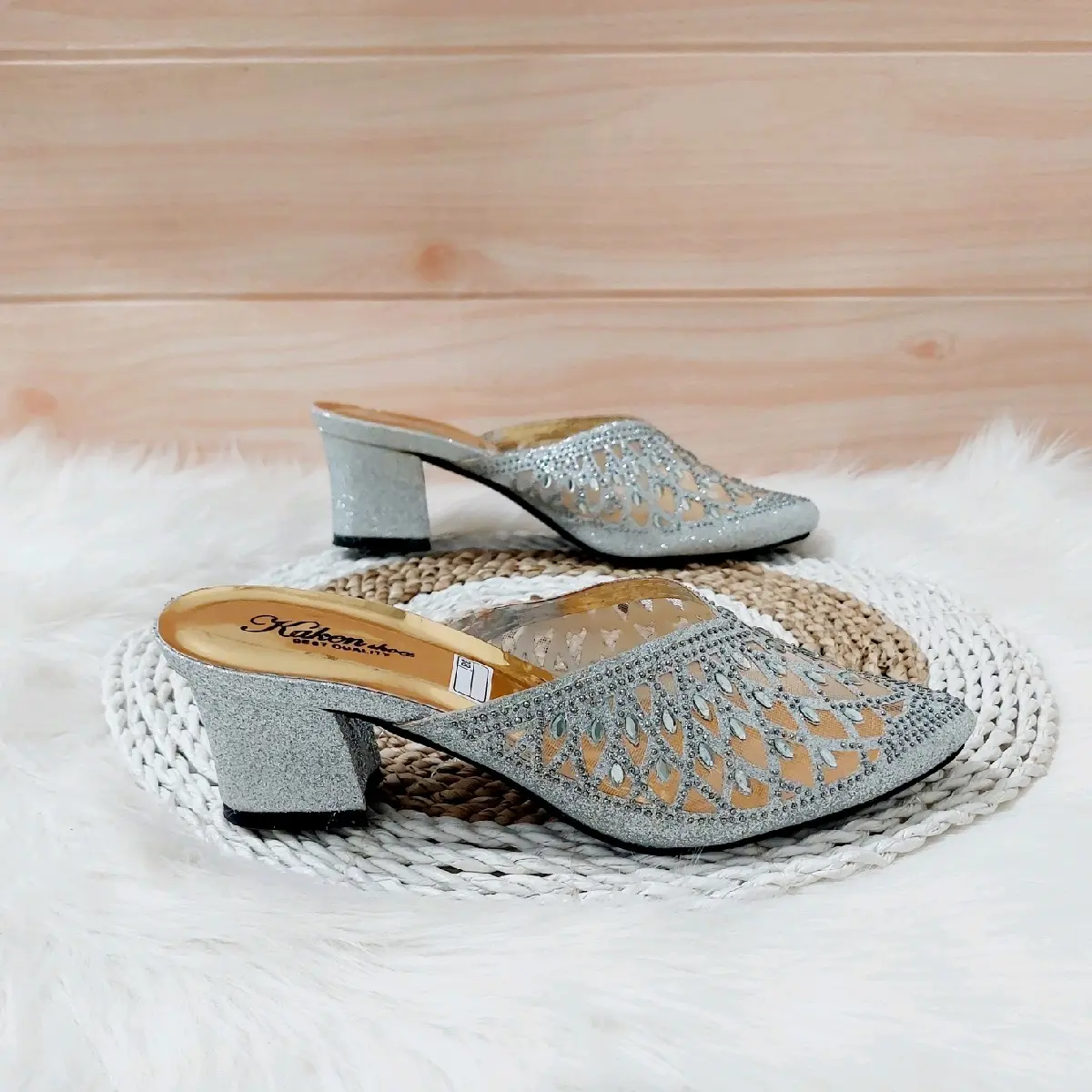 Sandal wanita payet motif inport hak 5 cm .sandal pesta