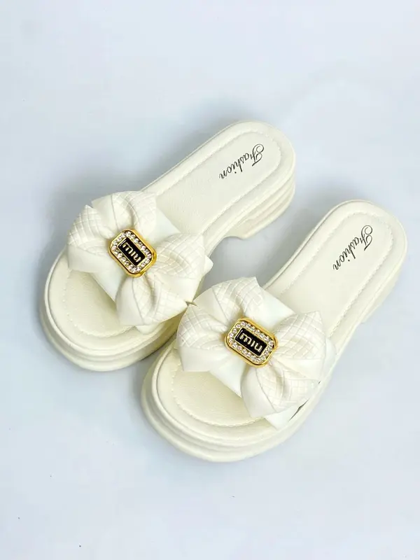 ACCBAYI SF55 Sandal Slide Slip On Wedges Wanita Tebal Elegan motif pita cantik 3