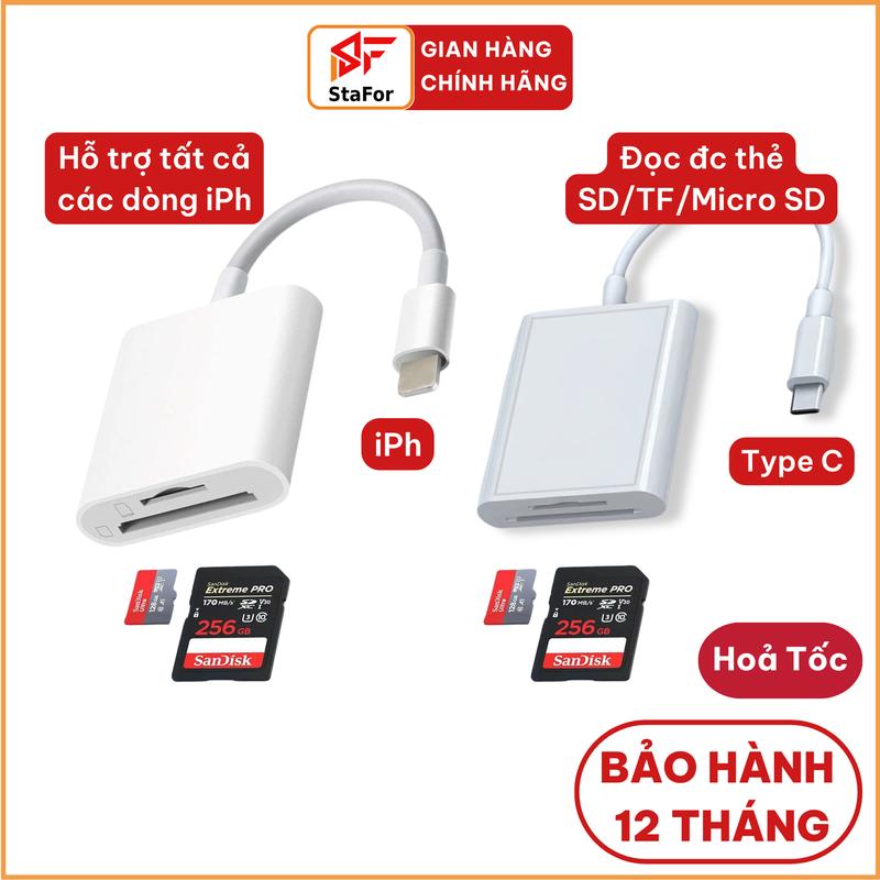 Đầu đọc thẻ nhớ tốc độ cao cho điện thoại, máy tính bảng, laptop. Hỗ trợ thẻ SD, TF, micro SD.